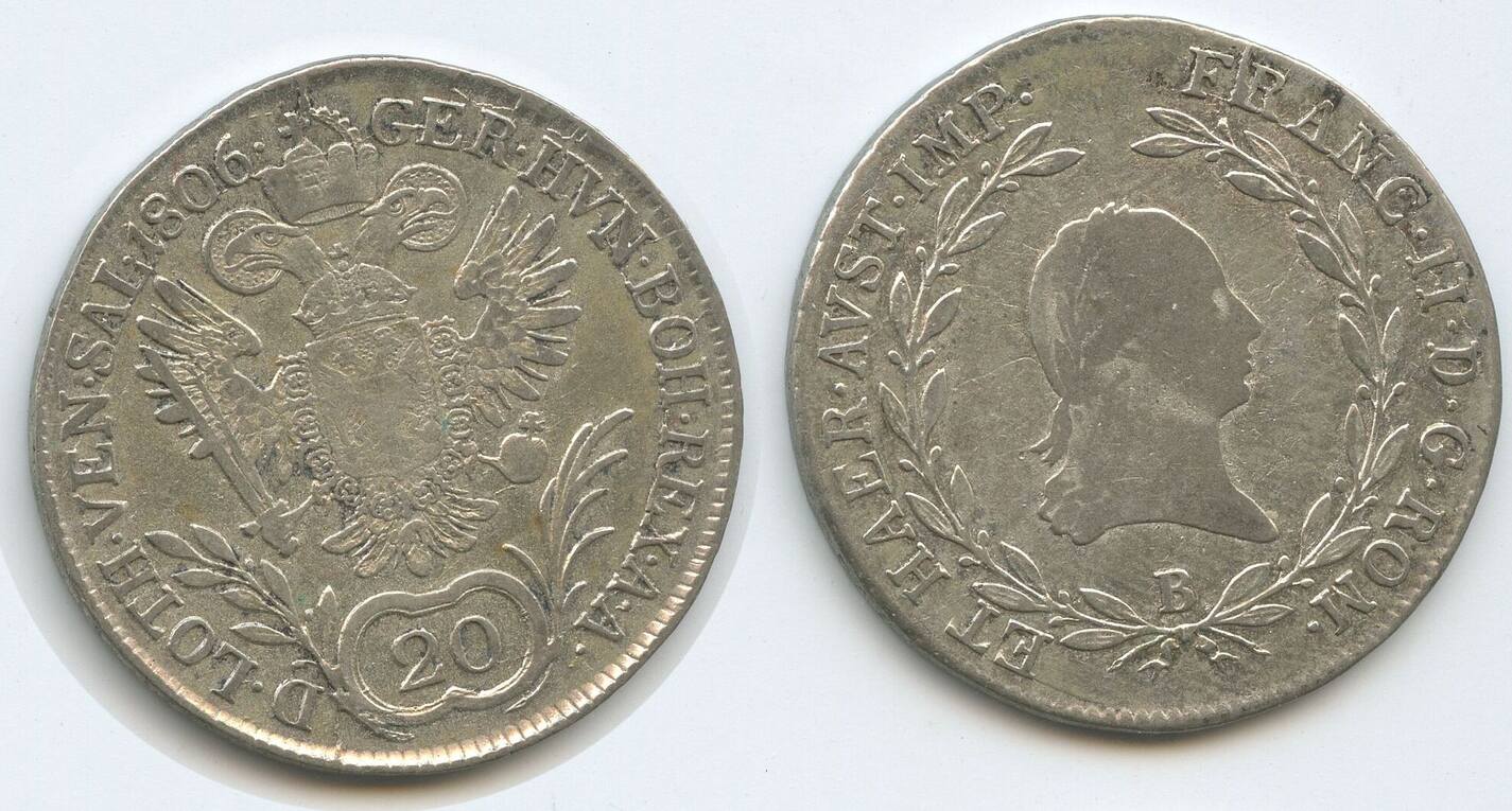 RDR Österreich Ungarn Kremnitz 20 Kreuzer Silber 1806 B Kremnitz G5822 ...