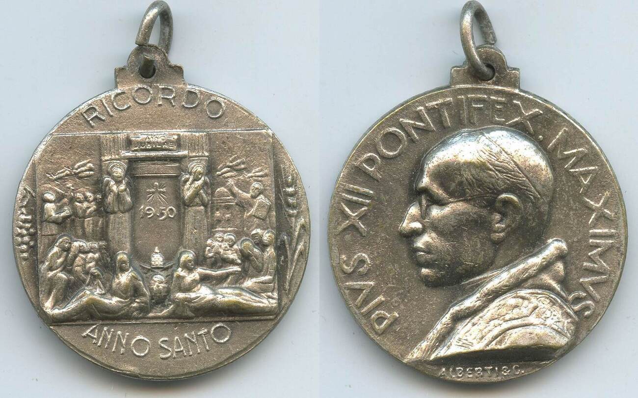 Vatikan Italien-Kirchenstaat Religiöse Medaille versilbert 1950 G13657 -  Papst Pius XII. 1939-1958 Roma Rom - Ricordo anno Santo Vorzüglich