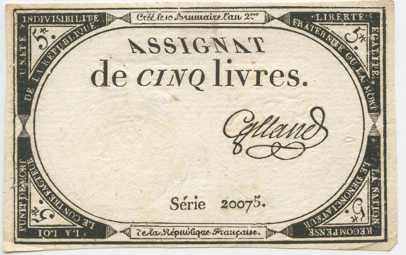 Frankreich Assignat De Cinq Livres (5 Livres) 1793 GB550 - Banknote ...