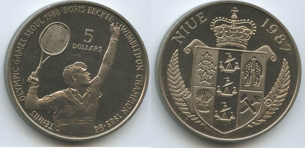 Niue 5 Dollars 1987 G0316 - Boris Becker Tennis Wimbledon Champion 1985 ...