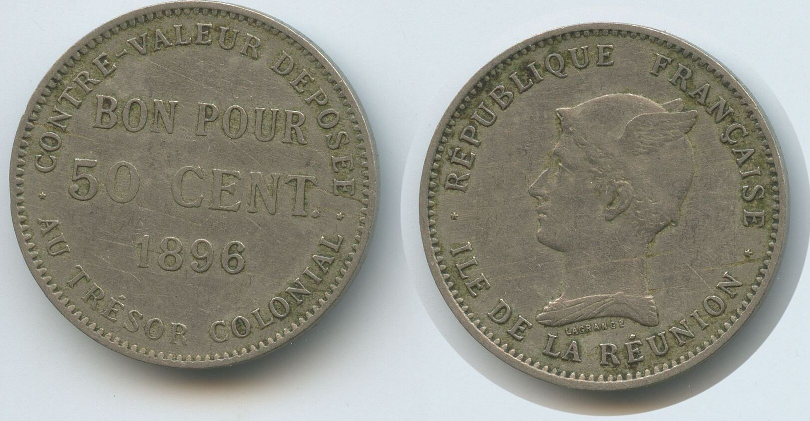 Reunion 50 Centimes 1896 G1039 - SEHR RAR Ile de la Réunion Overseas ...