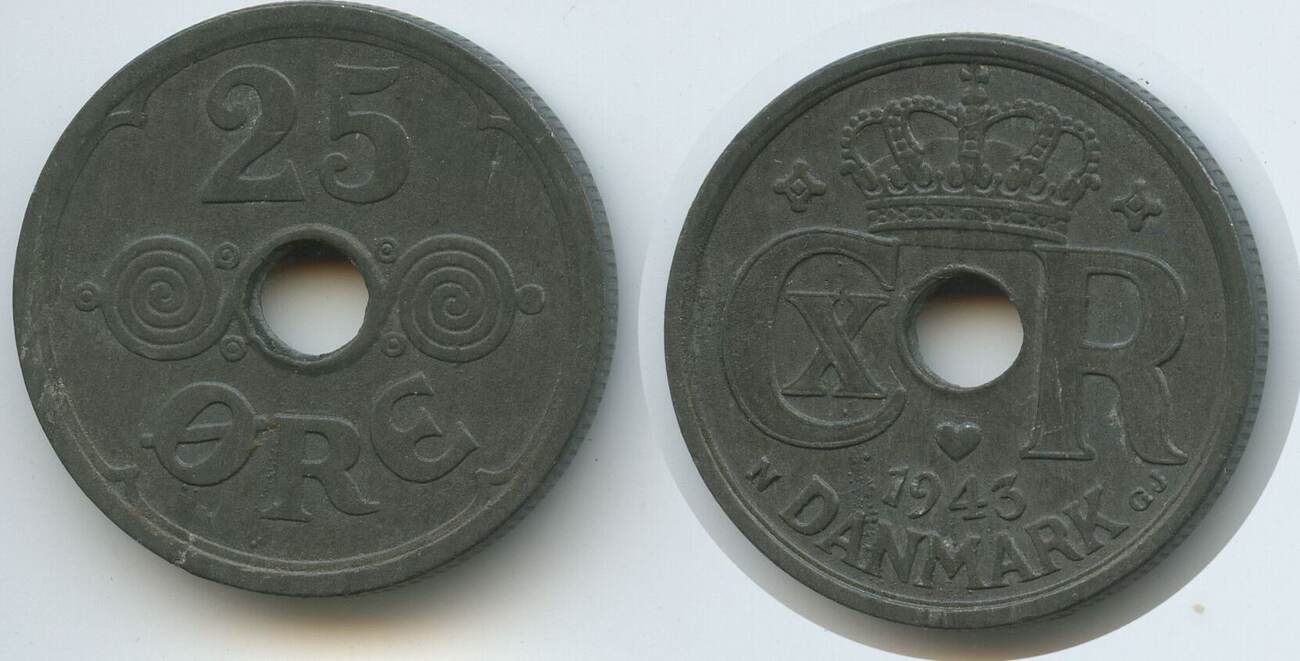 Dänemark 25 Öre (25 Øre) 1943 N♥︎GJ G2493 - Christian X. 1912-1947 ...