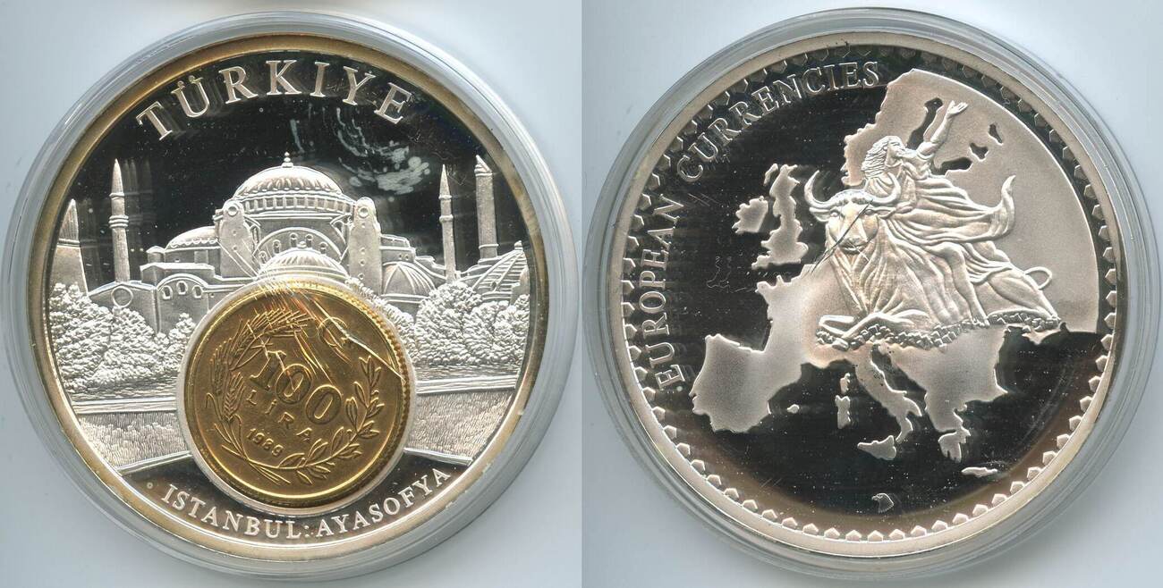 Türkei Republik Turkey Medaille mit 100 Lira 1989 1994 GX649 Inlay