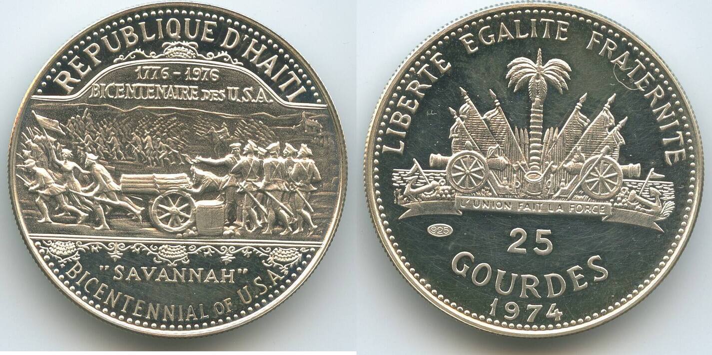 Haiti 25 Gourdes Silber 1974 H0582 - Bicentenary of the United States ...