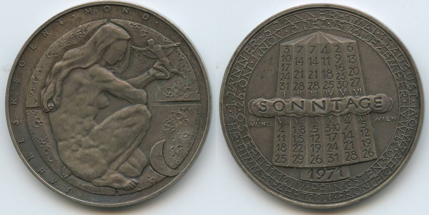 Österreich Kalendermedaille Bronze versilbert 1971 PA766 Jahresregent