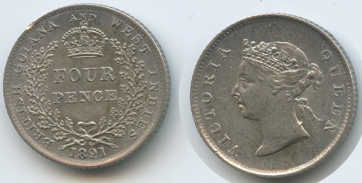 Britisch Guyana 4 Pence (Four Pence) 1891 K81 Queen Victoria 1837