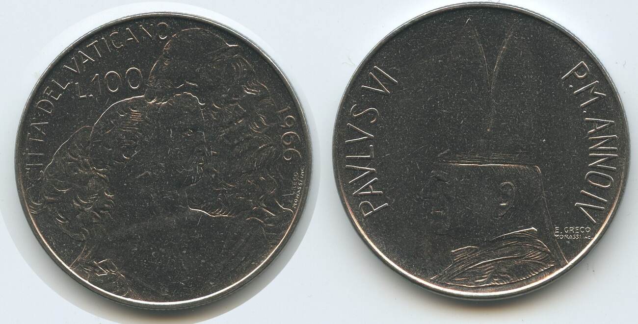 Vatikan ItalienKirchenstaat 100 Lire 1966IV G1535 Shepherd with