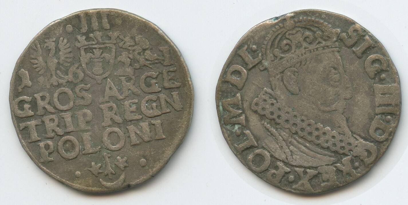 Polen 3 Gröscher (Trojak, 3 Grosze) 1621 Krakau M#5402 - Sigismund III ...