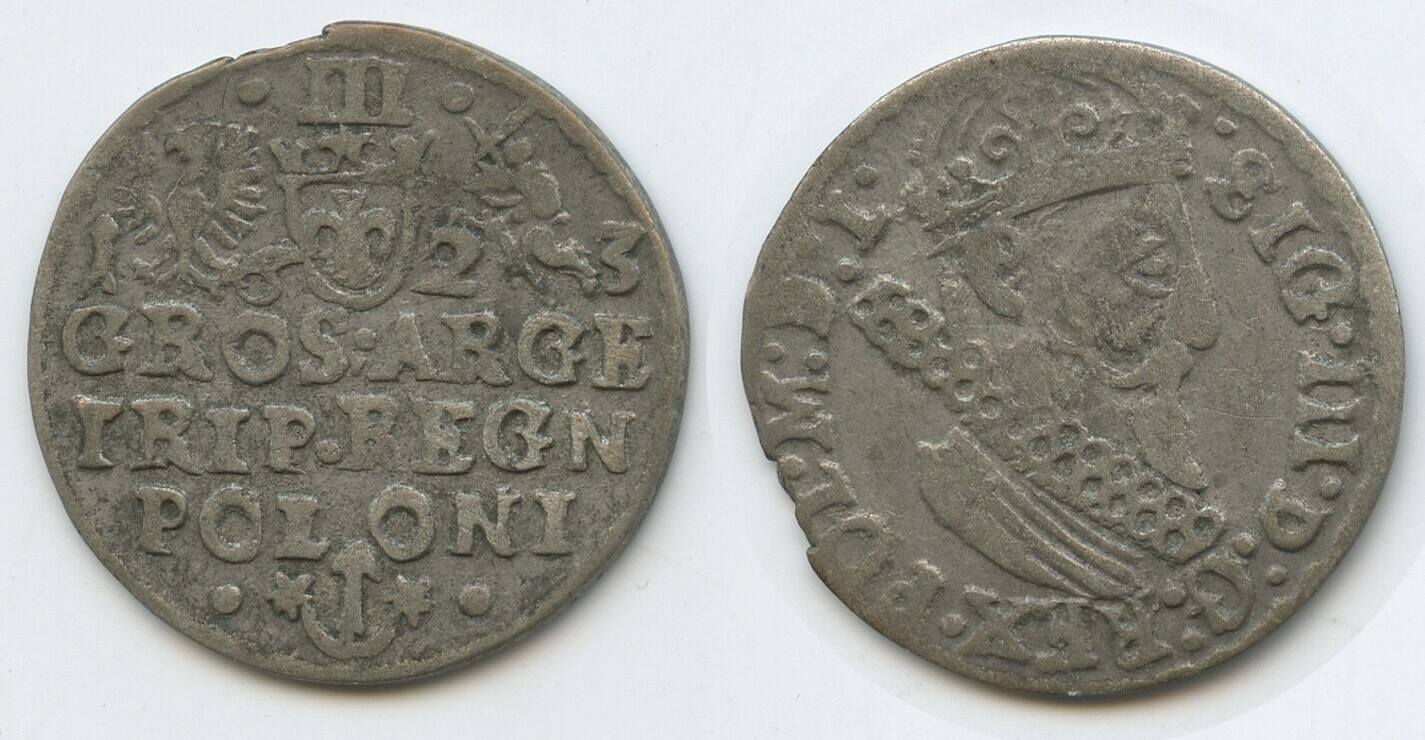 Polen 3 Gröscher (Trojak, 3 Grosze) 1623 Krakau M#5408 - Sigismund III ...