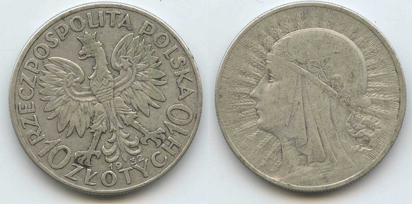 Polen Rzeczpospolita Polska 10 Zlotych (10 Zloty) Silber 1932 M#5751 ...