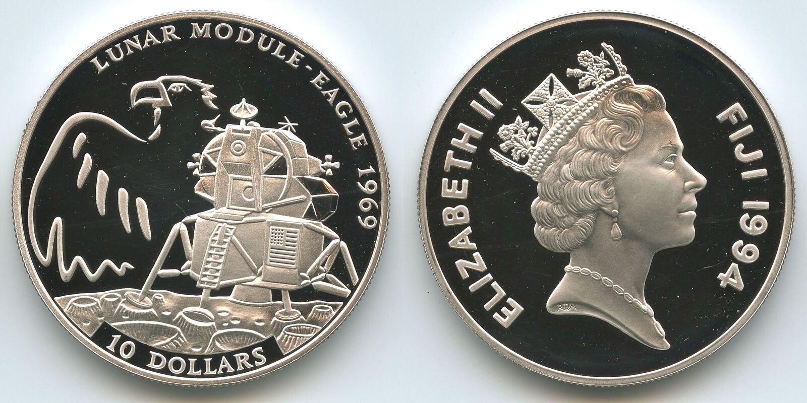 Fidschi-inseln Fiji 10 Dollars Silber 1994 G0040 - Mondlandung - Lunar ...