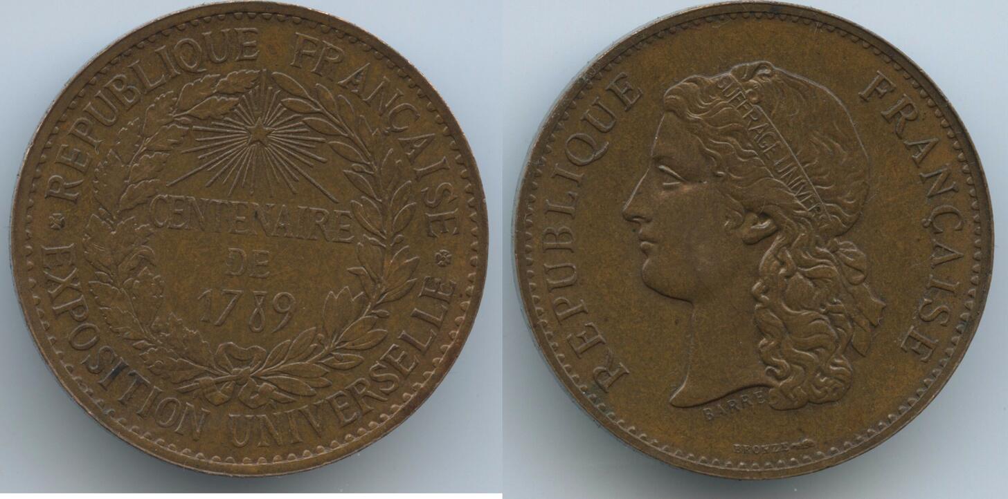 TROISIÈME RÉPUBLIQUE Médaille, Sadi Carnot, Inauguration De L’exposition Du Centenaire De 1789 Sup,fme 795529,a