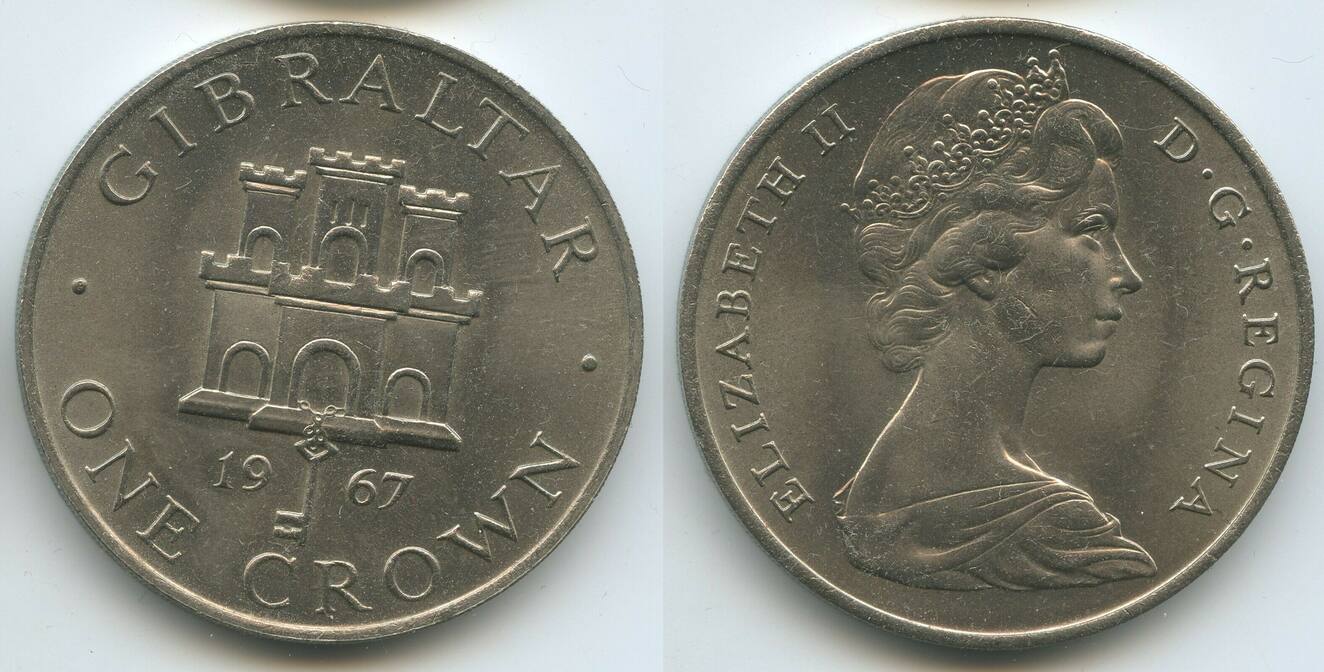 Gibraltar One Crown 1967 G4474 - Castle Queen Elizabeth II. Fast ...