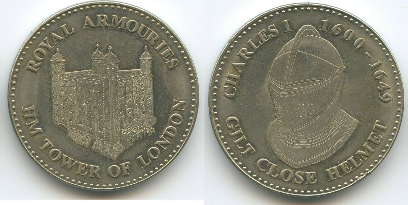 Großbritannien Great Britain United Kingdom Medaille Souvenir Token nd.  GY889 - Royal Armouries Tower of London Charles I. Gilt close Helmet  Vorzüglich | MA-Shops