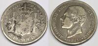 Spanien Königreich 2 Pesetas Silber H0516 - Alfonso XII. 1874-1885 Spain España -