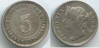Straits Settlements Singapur Malaysia 5 Cents Silber G6052 - Victoria 1837-1901 Rar Auflage nur 78.000 Stück sehr selten! -
