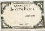 Frankreich Assignat de cinq Livres (5 Livres) GB447 - Banknote Paper Money France Domaines nationaux -