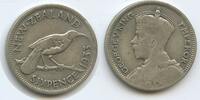 Neuseeland 6 Pence (Sixpence) Silber H1403 - RAR Huia bird Vogel George V 1910-1936 New Zealand -