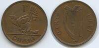 Irland One Penny (1 Pingin) G6422 - Hen with chicks Cláirseach or Gaelic harp - Ireland Irish Free State -