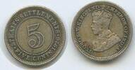 Straits Settlements Malaysia 5 Cents Silber G6141 - RAR Georg V. 1910-1936 British India Government -