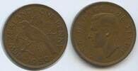 Neuseeland One Penny (1 Penny) G11787 - Georg VI. 1936-1952 Vogel Tūī Tui Honigfresser New Zealand -