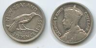 Neuseeland 6 Pence (Sixpence) Silber H1430 - RAR Huia bird Vogel George V. 1910-1936 New Zealand -