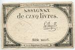 Frankreich Assignat de cinq Livres (5 Livres) GB542 - Banknote Paper Money France Domaines nationaux -