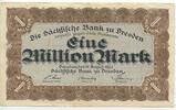 Deutsches Reich Weimar Sachsen 1 Million Mark (1.000.000) Banknote GB719 - Sächsische Bank Dresden Germany Paper Money -