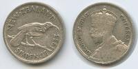Neuseeland 6 Pence (Sixpence) Silber H1466 - RAR Huia bird Vogel George V 1910-1936 New Zealand -