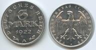 Deutsches Reich Weimar 3 Mark G10125 - Verfassungstag 11. August 1922 Germany Weimar Republic -