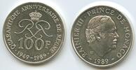 100 Francs Silber 1989 Monaco Fürstentum M#5860 - 40th Anniversary of the Reign of Prince Rainer III. Fast unzirkuiert