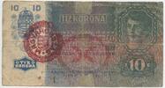 10 Kronen mit Stempel 1915 Ungarn Kaiserreich GB563 - MAGYARORSZÁG 10 Korona Banknote Austria-Hungary Stark gebrauchte Erhaltung, geklebt