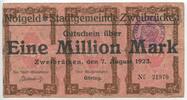 Deutsches Reich Weimar Bayern 1 Millionen Mark Notgeld GB121 - Stadtgemeinde Zweibrücken Notgeldschein -