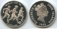 Cook Inseln - Cook Islands 5 Dollars Silber 1991 G12403 - Fussball WM 1994 World Cup Soccer USA United States Polierte Platte