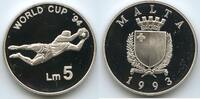 Malta 5 Liri Silber G0079 - Fussball WM 1994 World Cup Soccer USA United States -