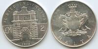 2 Pounds (2 Liri) Silber 1973 Malta M#8096 - Ta l-Imdina Gate Unzirkuiert, leichte Patina