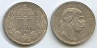 Ungarn Kaiserreich 1 Korona (Krone) Silber G5764 - Kaiser Franz Joseph I. 1848-1916 Hungary -
