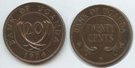 20 Cents 1974 Uganda K32 - SEHR RAR - Elefanten-Stoßzähne Vorzüglich