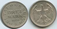 Deutsches Reich Weimar 3 Mark Silber S0449 - Adler Germany Weimar Republic -