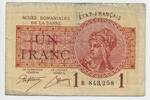 1 Franc Banknote 1920 B Saarland GB479 - Minenverwaltung Mines Domaniales de la Sarre Stark gebrauchte Erhaltung