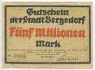 Deutsches Reich Weimar 5 Million Mark (5.000.000) Banknote Inflation GB678 - Gutschein der Stadt Bergedorf - Notgeld Paper Money Germany -