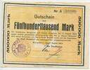 Deutsches Reich Weimar 500 Tausend Mark (500.000) Banknote Inflation GB459 - Gutschein der Stadt Bergedorf - Notgeld Paper Money Germany -