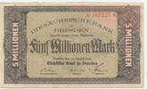 Deutsches Reich Weimar 5 Millionen Mark Gutschein Banknote Inflation GB783 - Die Sächsische Bank zu Dresden- Notgeld - Paper Money Germany -