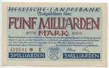 Deutsches Reich Weimar Fünf Milliarden Mark Banknote Inflation GB776 - Hessische Landesbank - Gutschein Notgeld Paper Money Germany -