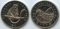 Eritrea 1 Dollar PA155 - Mantelaffe - Black-and-white colobus Monkey - Preserve Planet Earth -