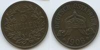 5 Heller 1908 J Hamburg Deutsch Ostafrika Tanzania H0974 - DOA German East Africa William II. 1888-1918 Vorzüglich