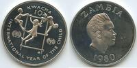 10 Kwacha 1980  GS1408 - Sambia   KM#21 Year of the Child Silber Zambia 
