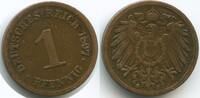 1 Pfennig 1897 G Karlsruhe Deutsches Reich Kaiserreich G9555 - RARES JAHR Germany Empire Wilhelm II. Sehr schön
