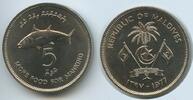 5 Rufiyaa GS472 - Maldive Islands KM#55 F.A.O. Bonito Fish Malediven -