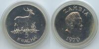 5 Kwacha Silber 1979 Sambia PA187 - Antilope RAR World Wildlife Fund Kenneth Proof Kaunda Zambia Polierte Platte, leicht angelaufen